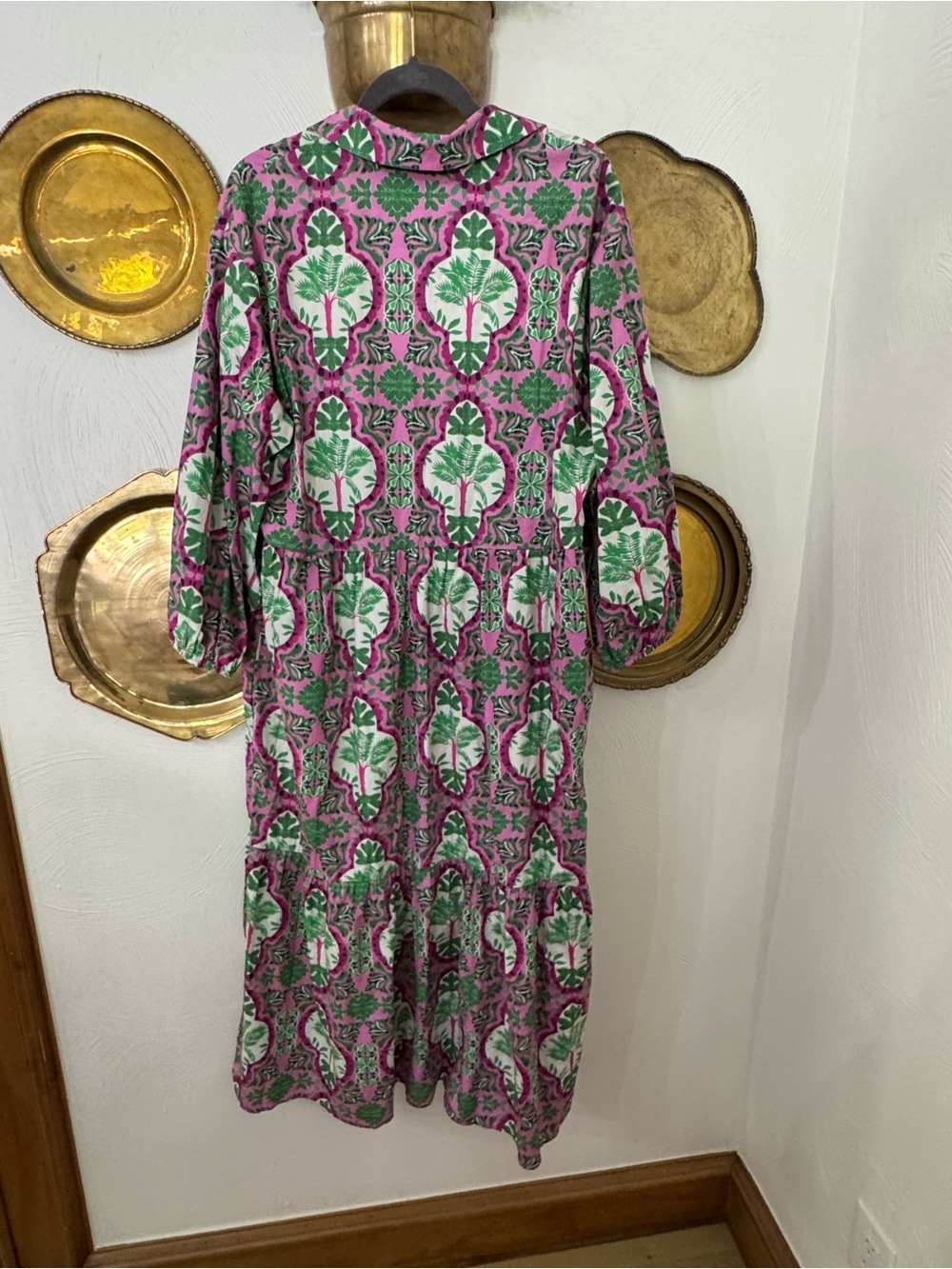 Anthropologie Pink & Green Tropical Print Maxi Dress - Picture 6 of 7